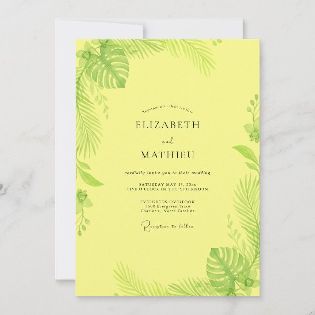 Convites Casamento Tropical de Limão Monstera Eucalipto (Frente)