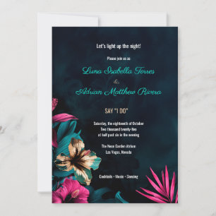 Convites Casamento Tropical de Neon Botânico Floral