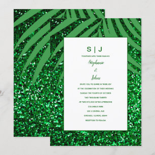 Convites Casamento Tropical de Palm Leaf Emerald Green