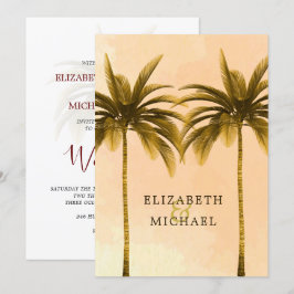 Convites Casamento Tropical de Palma Laranja Moderna Elegan