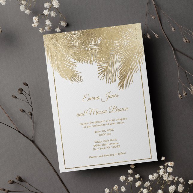 Convites Casamento tropical de palmeira de ouro branco de l (Luxury white gold palm tree tropical Wedding )