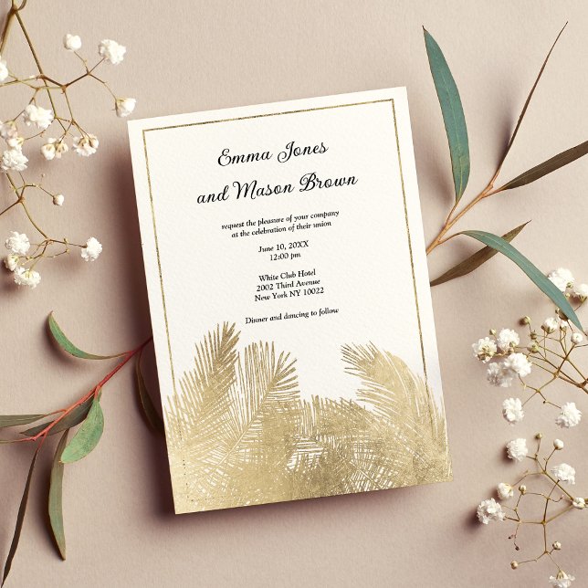Convites Casamento tropical de palmeira de ouro branco eleg (Elegant white gold palm tree tropical Wedding )