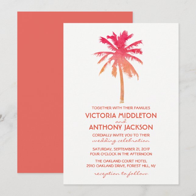 Convites Casamento Tropical de Palmeiras de Palma de Sol Tr (Frente/Verso)