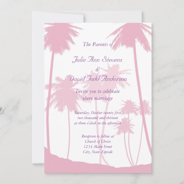 Convites Casamento Tropical de Palmeiras Rosa (Frente)