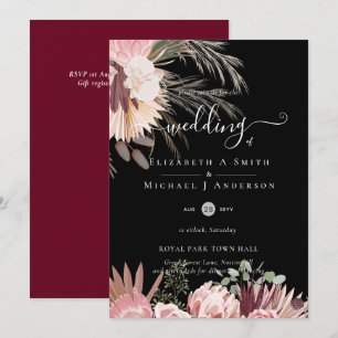 Convites Casamento Tropical de Pampas de Vinho Burgundy