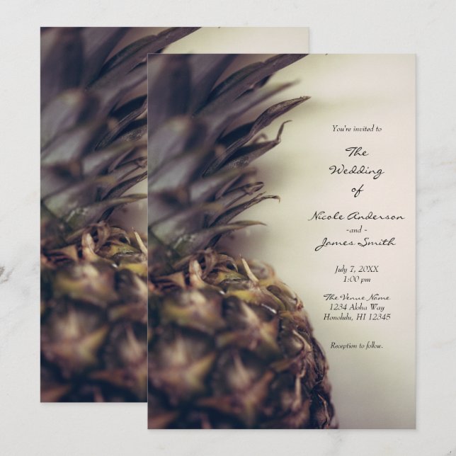 Convites Casamento Tropical de Pineapple Elegante na Praia  (Frente/Verso)