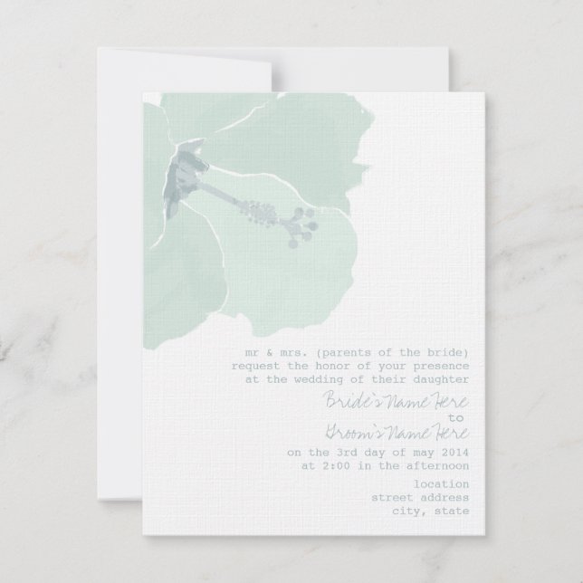 Convites Casamento Tropical de Praia Aqua Hibiscus Flower (Frente)