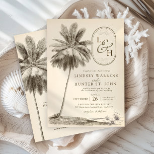 Convites Casamento Tropical de Praia Elegante com Palmeira