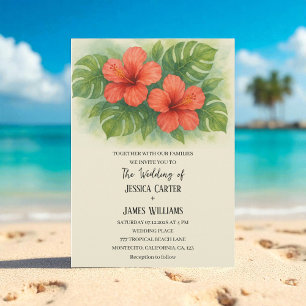 Convites Casamento Tropical de Praia Hibisco Havaiano