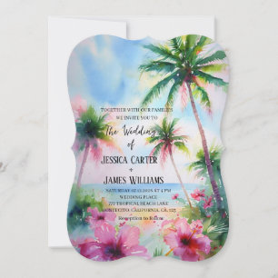 Convites Casamento Tropical de Praia Hibisco Havaiano