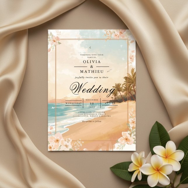 Convites Casamento Tropical de Praia ouro Sands (Criador carregado)