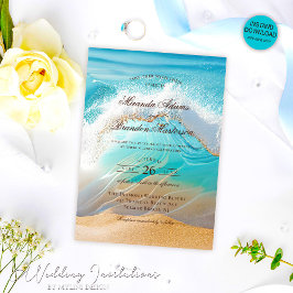 Convites Casamento Tropical de Praia Romântica Blue Ocean O