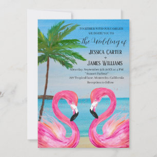 Convites Casamento Tropical de Praia Rosa Flamingo