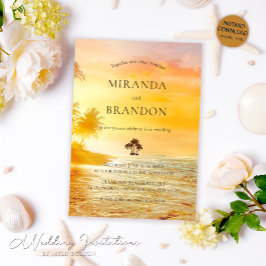 Convites Casamento Tropical de Praia Sunset Romântica