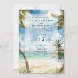 Convites Casamento Tropical de Praia Watercolor Tulum