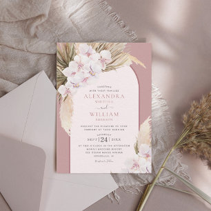 Convites Casamento Tropical de Rosa Dusty Orquídeas de Gra