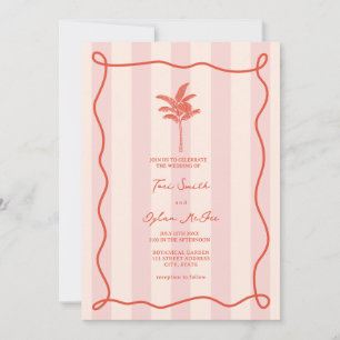 Convites Casamento Tropical de Stripe Rosa-Rosa-Rosa-Palm
