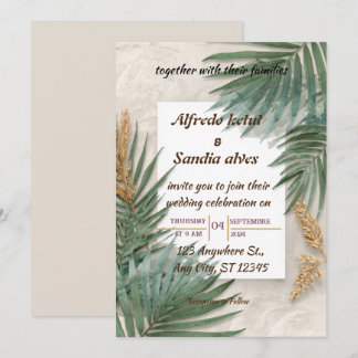 Convites casamento tropical de verão com palmeira na praia