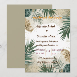 Convites casamento tropical de verão na praia com palmeira