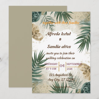 Convites casamento tropical de verão na praia com palmeira