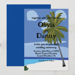 Convites Casamento Tropical de Verão na Praia com Palmeira