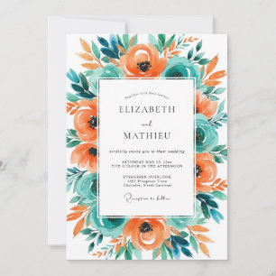 Convites Casamento Tropical Diferente Laranja Turquesa