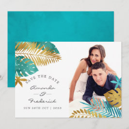 Convites Casamento tropical Dourado e Teal Salvar a Data