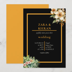 Convites Casamento Tropical Dourado Elegante