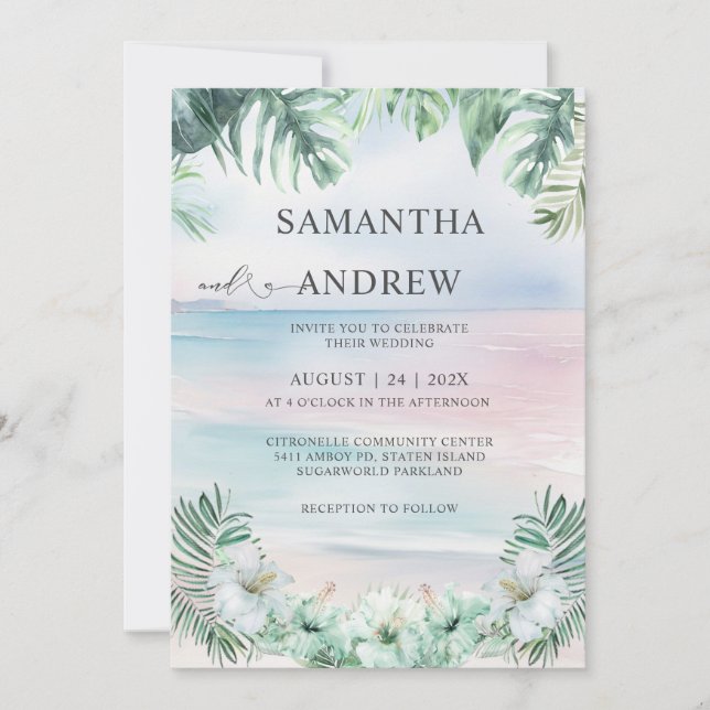 Convites Casamento Tropical Elegante Aquarela (Frente)