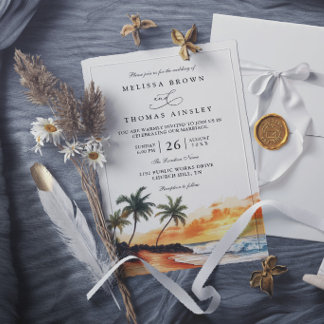 Convites Casamento Tropical Elegante Moderno Praia Maui Hav