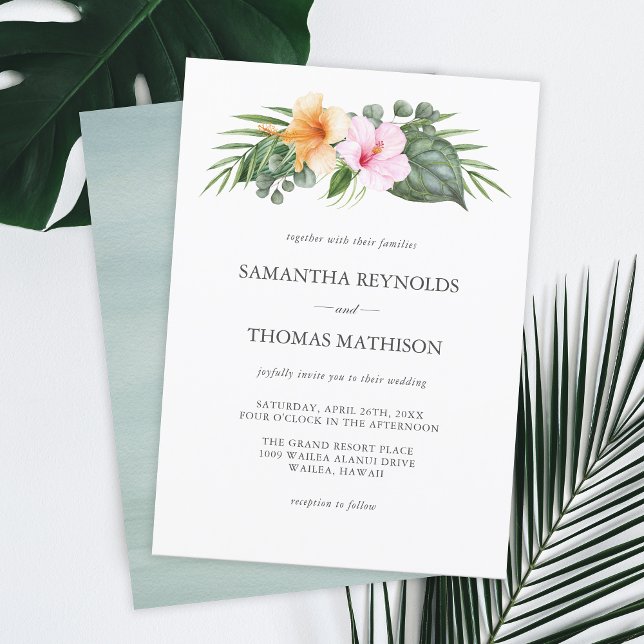 Convites Casamento tropical em Paraíso Watercolor Floral (Plan your wedding in paradise with this watercolor botanical tropical invitation design.)