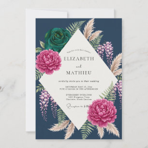 Convites Casamento Tropical Eucalipto Verde-água Magenta