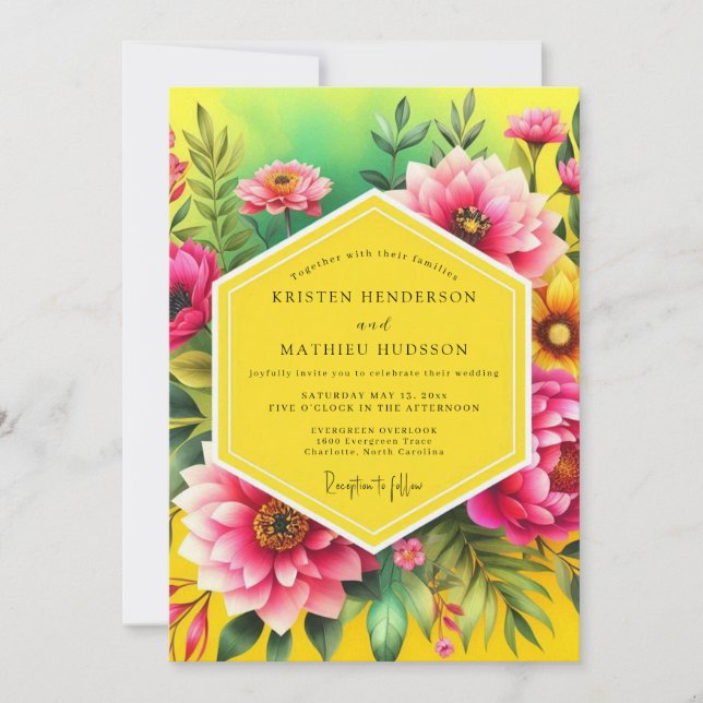 Convites Casamento Tropical Exuberante em Fuchsia (Frente)