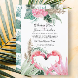 Convites Casamento Tropical Flamingo, Rosa, Amor, Coração