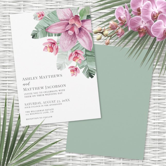 Convites Casamento Tropical Flor de Orquídea (Floral Orchid Tropical Wedding Invitation)