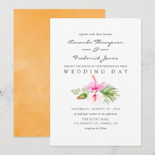 Convites Casamento Tropical Floral à Beira-Mar com Aquarela