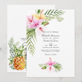 Convites Casamento Tropical Floral Aloha QR Code RSVP