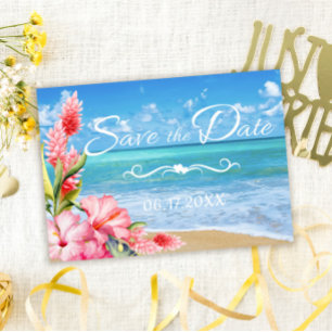 Convites Casamento Tropical Floral Beach Salvar a Data