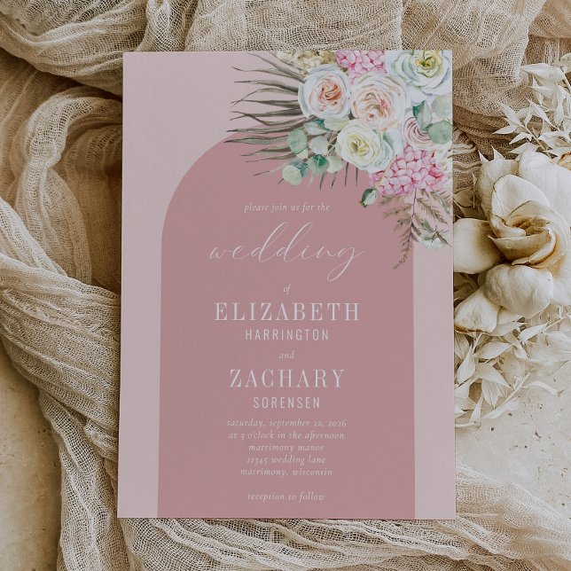 Convites Casamento Tropical Floral Boho Arco Rosa Empoeirad (Criador carregado)