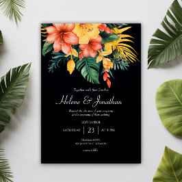Convites Casamento Tropical Floral de Black Watercolor