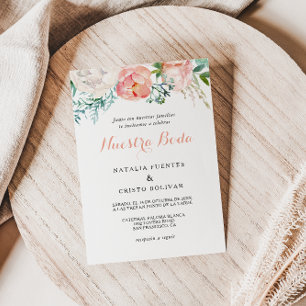 Convites Casamento Tropical Floral Espanhol Rosa Moderno