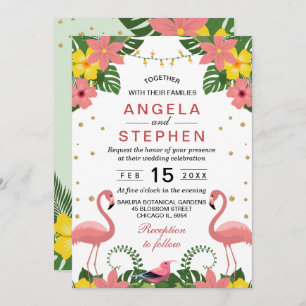 Convites Casamento Tropical Floral Flamingo Summer