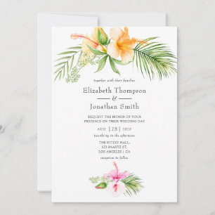Convites Casamento Tropical Floral na Praia com Aquarela