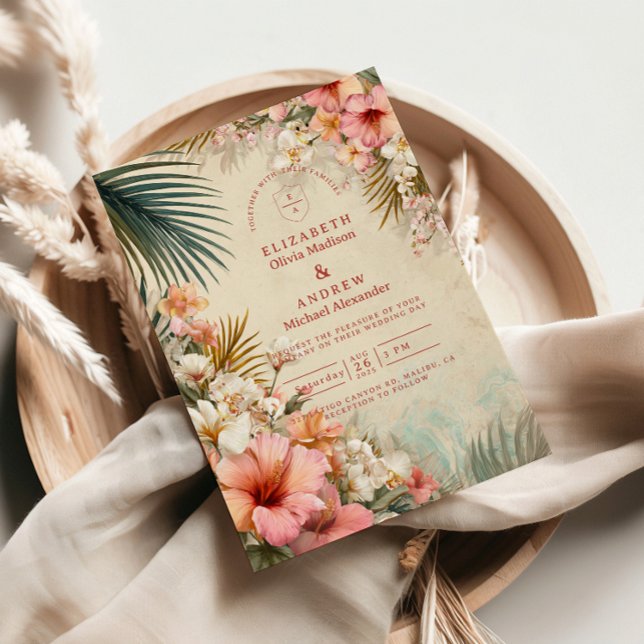 Convites Casamento Tropical Floral no Destino (Criador carregado)