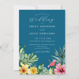 Convites Casamento Tropical Floral Tropical Ocean Blue Wate