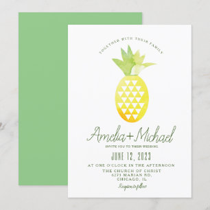 Convites Casamento Tropical Geométrico de Abacaxi em Aquare