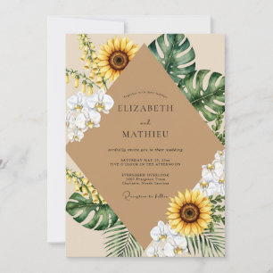 Convites Casamento Tropical Girassol Dourado Eucalipto