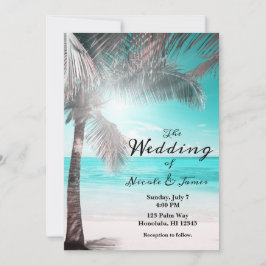 Convites Casamento Tropical Glam Rosa Azul Aqua Praia Palme