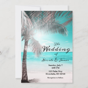 Convites Casamento Tropical Glam Rosa Azul Aqua Praia Palme