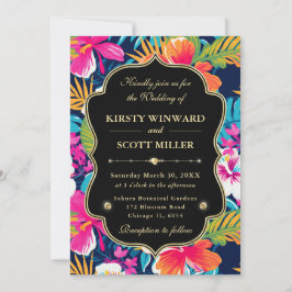 Convites Casamento Tropical Hibiscus Gold